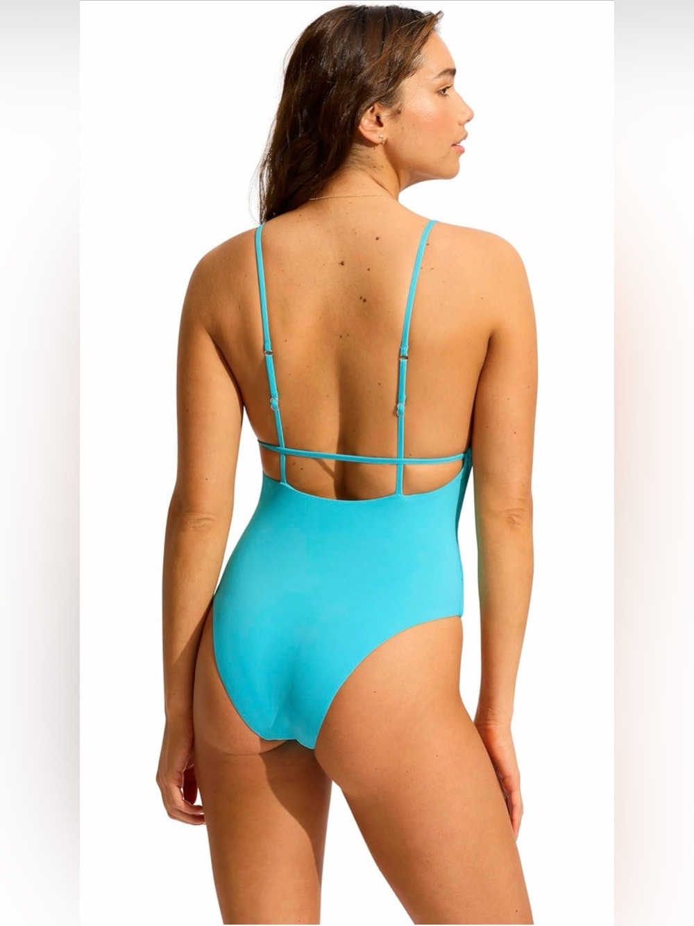 Seafolly Bright Turquoise V-Neck One-Piece Swimsuit - Picture 2 of 6